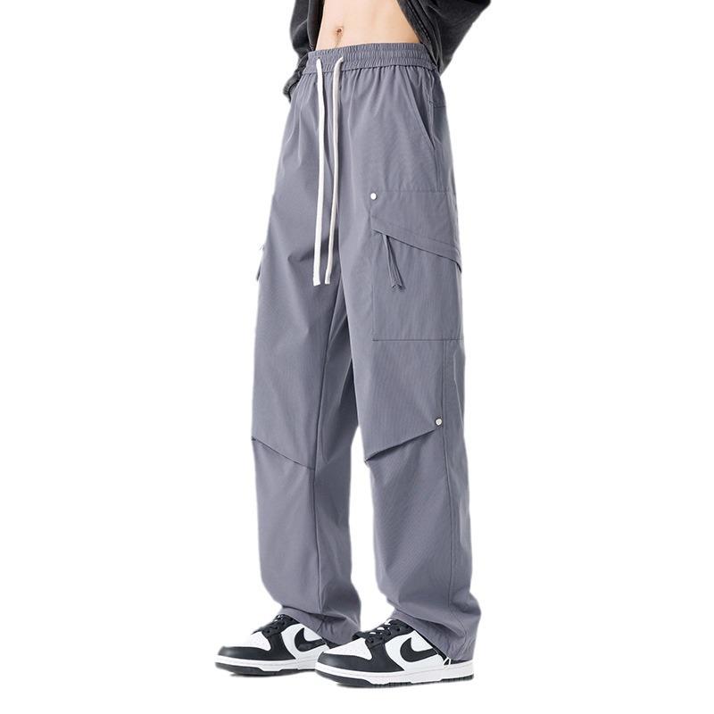 パンツ 男性用 カーゴパンツ ストレート ミリタリー ワークパンツ ズボン ボトムス 普段使い 韓国 無地 ポリエステル グレー ブラック カーキ M L XL 2XL 3XL 4XL(x2)