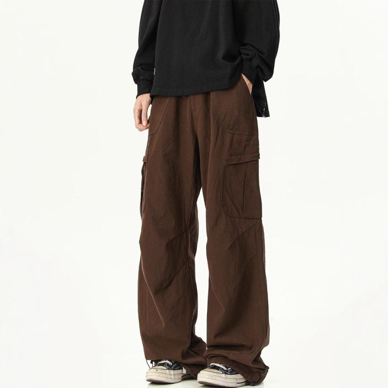 ワークパンツ メンズ ミリタリーパンツ カーゴパンツ ワイドパンツ ストレートパンツ ズボン ボトムス ゆったり 大きめサイズ ポケット 多数付き 無地 綿 カーキ 咖啡色 ブラック