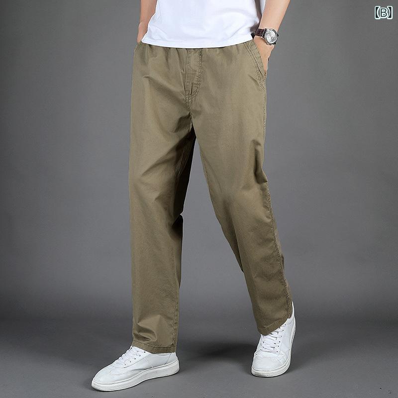 パンツ 男性用 ワークパンツ コットン ストレート 大サイズ ゆったり ミドルウエス...