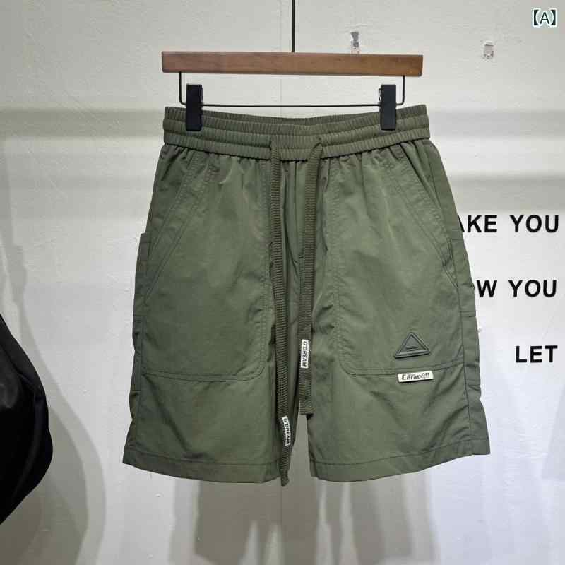 LINEAR shopのハーフパンツ メンズ 接触冷感 薄手 スポーツパンツ 5分丈 膝丈 短パン ズボン 部屋着 ルームウェア 無地 ポリエステル ブラック グリーン｜アングル2