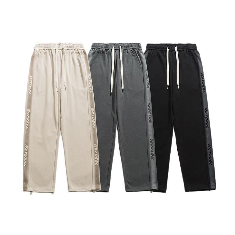 パンツ メンズ ズボン 春秋 テーパード イージーパンツ リラックス ルーズ ストレート レトロ アメカジ プリント ロゴ ポリエステル カーキ ダークグレー ブラック