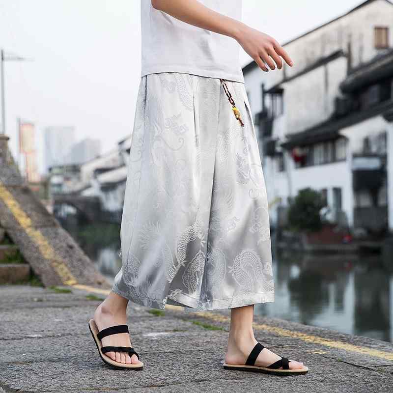 パンツ メンズ 男性用 中国風 刺繍 綿麻 7分丈 ワイド 大きいサイズ ゆったり リラ...