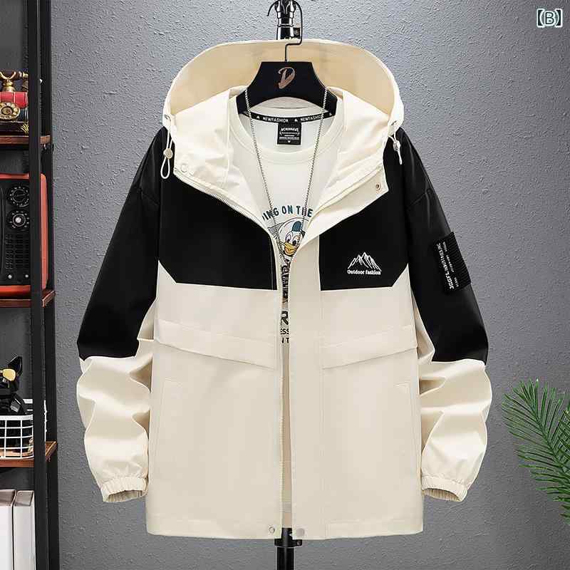 メンズ 秋冬 ジャケット カラーマッチング 大きいサイズメンズ ルーズ ファット メンズカジュアル アウトドア ウィンドブレーカー