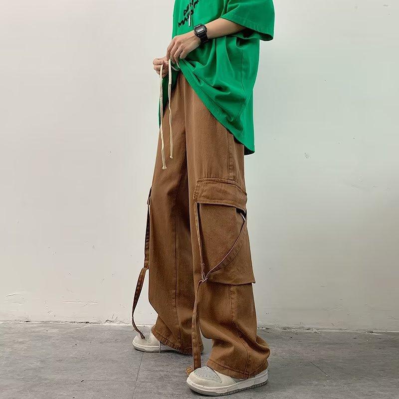 カーゴパンツ メンズ テーパード ワークパンツ コットン混紡 ゆったり ストレート カーキ ブラウン(4.0)