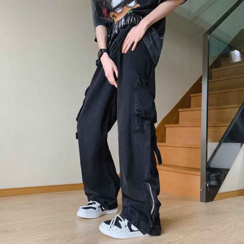 カーゴパンツ メンズ 春夏 カジュアルパンツ ストレートパンツ コットン ゆったり ミリタリーパンツ ワークパンツ 無地 黒