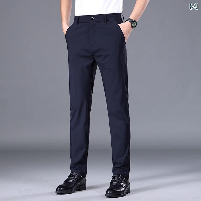 LINEAR shopのパンツ メンズ 男性用 ズボン スラックス 秋冬 厚手 裏起毛 暖か 暖かい ストレッチ 伸縮性 防しわ加工 ミドルエイジ ビジネス カジュアル 普段使い｜アングル2