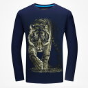 Tシャツ メンズ 男性用 長袖 3Dプリント カジュアル トップス カットソー 丸首 春秋 直筒 ブラック ブルー 大きいサイズ(x2)