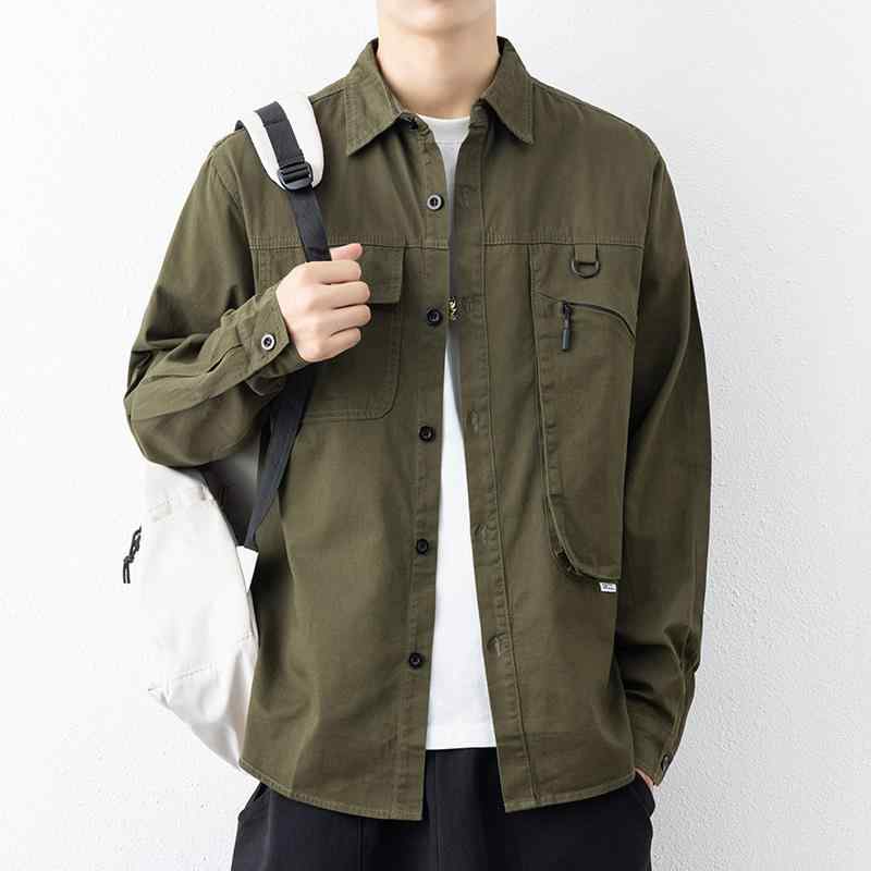 シャツ メンズ 長袖 コットン トップス 羽織り カジュアル 無地 ワークウェア ライトアウター グレー ..