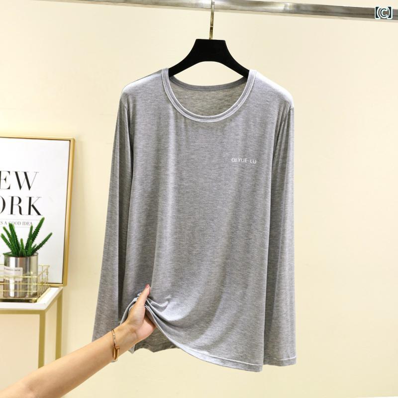 LINEAR shopのTシャツ メンズ 男性用 長袖 丸首 無地 モダール カットソー ビッグシルエット ゆったり 普段使い 部屋着 春夏 ブラック ネイビー グレー グリーン｜アングル3