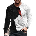 Tシャツ メンズ 男性用 トップス 長袖 3Dプリント ポリエステル ルーズ 薄手 ラウンドネック 春夏 大きいサイズ カットソー インナー 普段使い(x2)