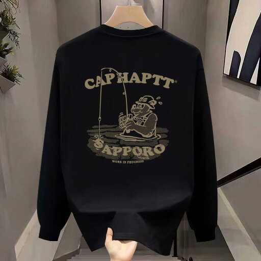 Tシャツ メンズ 男性用 長袖 春秋 新品 トレーナー スウェット カジュアル 丸首 コットン プリント 黒 白