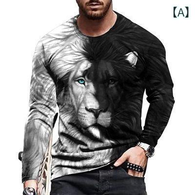 Tシャツ 男性用 長袖 3Dデジタルプリント ポリエステル ゆったりサイズ 大きいサイズ 春秋 カジュアル ..