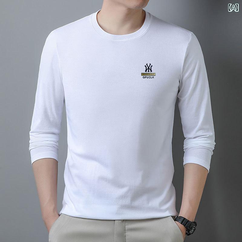 Tシャツ メンズ 長袖 コットン 春秋 薄手 カジュアル プリント クルーネック カットソー トップス 男性..