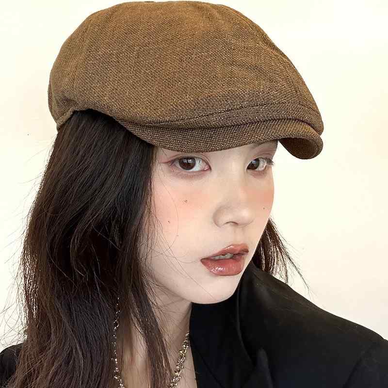 2個セットベレー帽 レディース 帽子 キャップ 秋冬 春夏 綿麻 通気性 遮陽 英国風 レトロ 無地 コーヒー色 ベージュ ブラック
