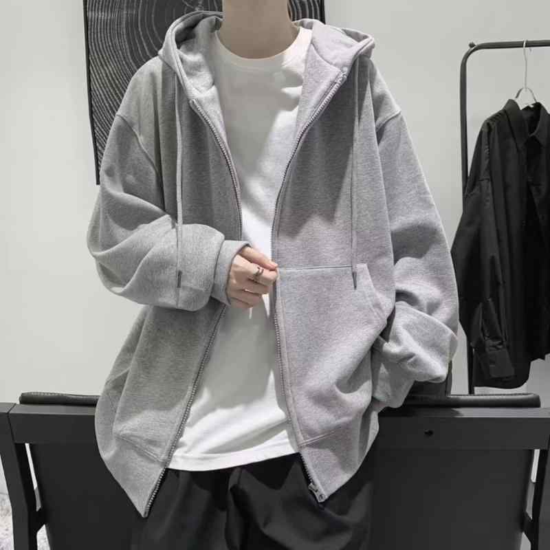 Other - パーカー メンズ 男性用 長袖 スウェット ジップアップ フード付き 無地 秋 グレー 黒 部屋着 普段使い ゆったりサイズ 伸縮性 ポリエステル