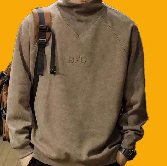 スウェット メンズ 秋冬 高襟 プルオーバー 暖かい 裏起毛 ゆったり トップス 無地 ブラック カーキ