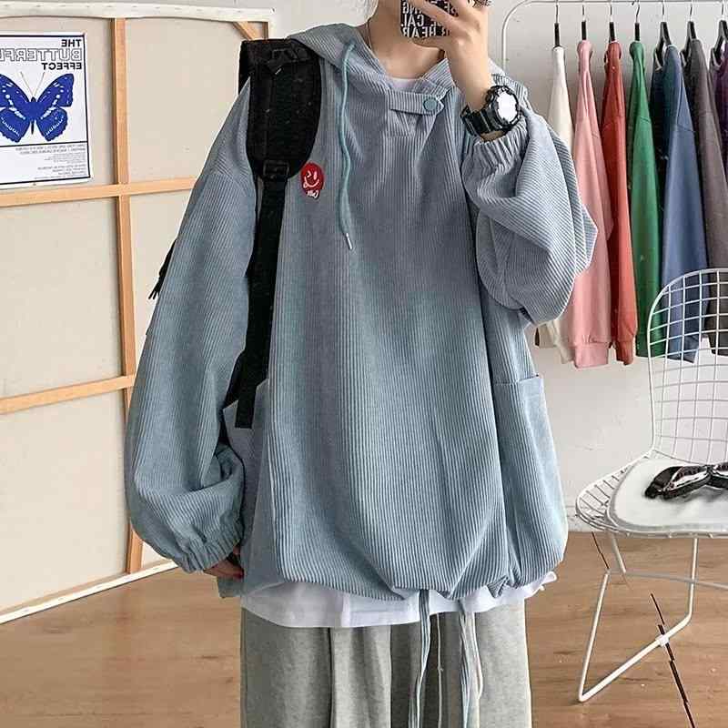 パーカー メンズ 春秋 コーデュロイ 韓国 プルオーバー トップス 長袖 杏色 黄色 青 黒 普段使い デイリー(x2)