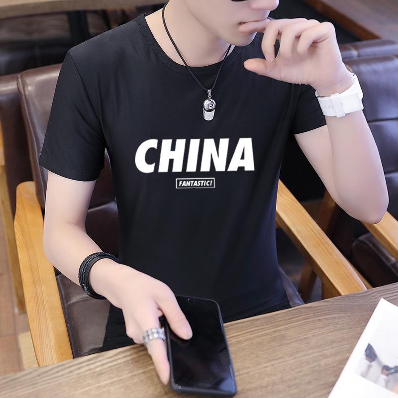 Tシャツ メンズ 半袖 プリントTシャツ スリムフィット トップス カットソー ポリエステル 薄手 カジュアル 春夏 ホワイト ブラック