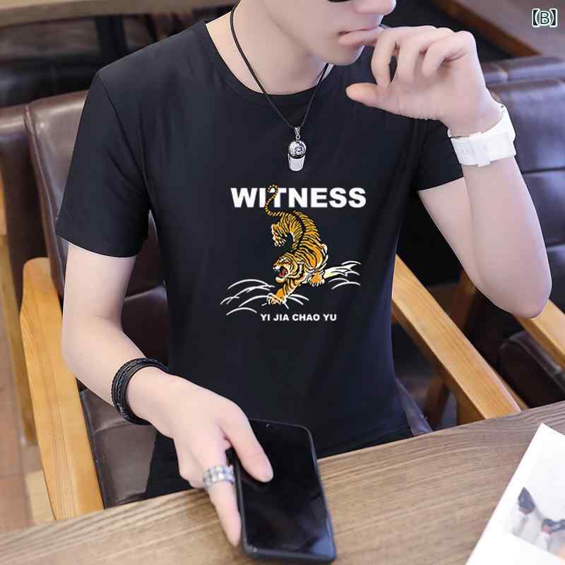 Tシャツ メンズ 半袖 プリントTシャツ スリムフィット トップス カットソー ポリエステル 薄手 カジュアル 春夏 ホワイト ブラック 3