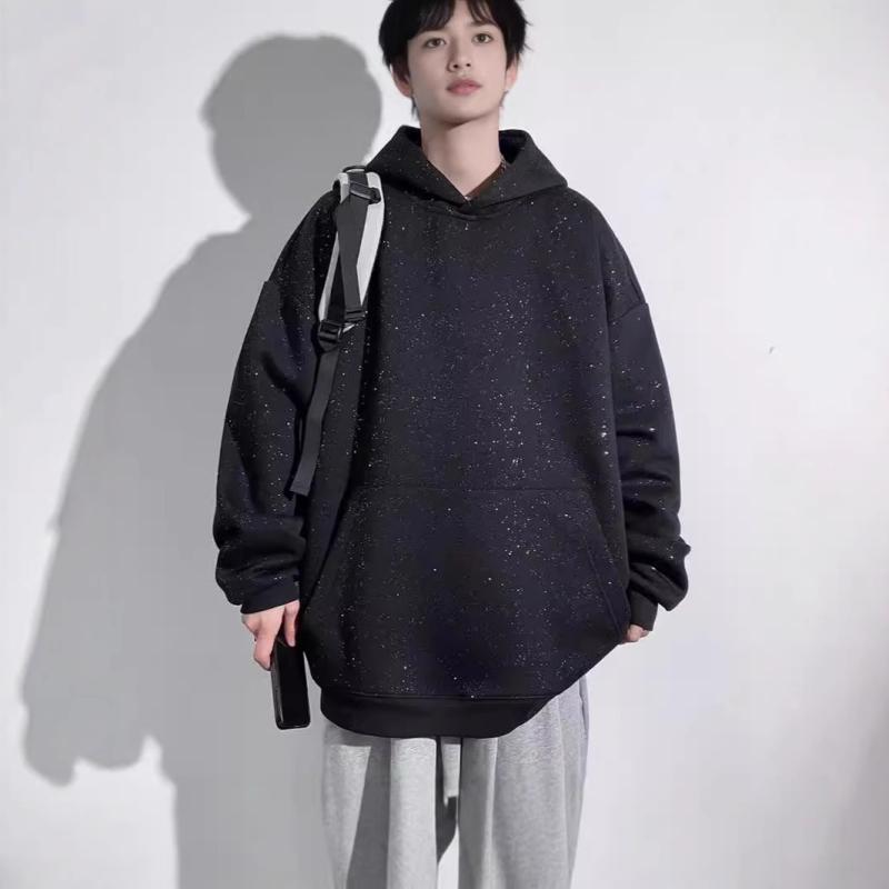 パーカー メンズ 秋冬 韓国 ゆったり 男性用 普段使い 長袖 プルオーバー 接触冷感 ポリエステル 黒 ブラック