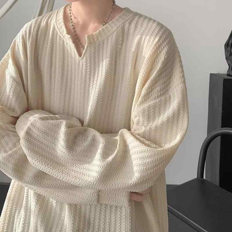 ニットセットアップ メンズ ニットセーター 長袖 Vネック トレーナー スウェット Gジャン デニムパンツ ジーンズ ゆったり 春秋 無地 グレー ホワイト ブラック ベージュ