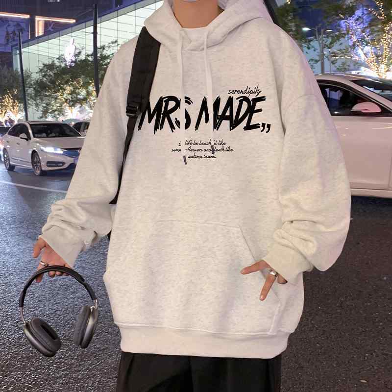 パーカー メンズ 春秋 長袖 綿 混紡 ゆったり プルオーバー フード付き ライトグレー ブラック ベージュ ネイビー