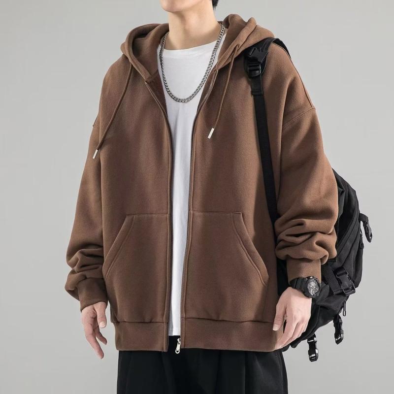 パーカー メンズ 春秋 薄手 裏起毛 長袖 スウェット ジップアップ ウェア 男性用 カジュアル トップス 大きめサイズ 普段使い 黒 ブラック グレー 杏色 コーヒー色