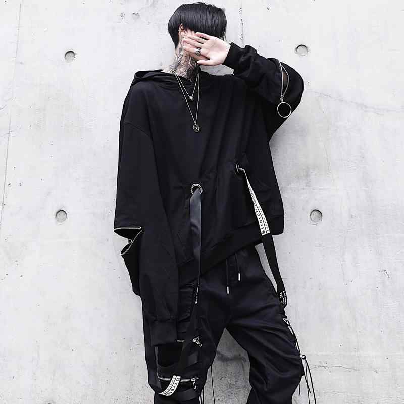 パーカー メンズ 春物 ストリート系 プルオーバー スウェット フード付き ポリエステル ブラック 黒 ジップアップ 無地