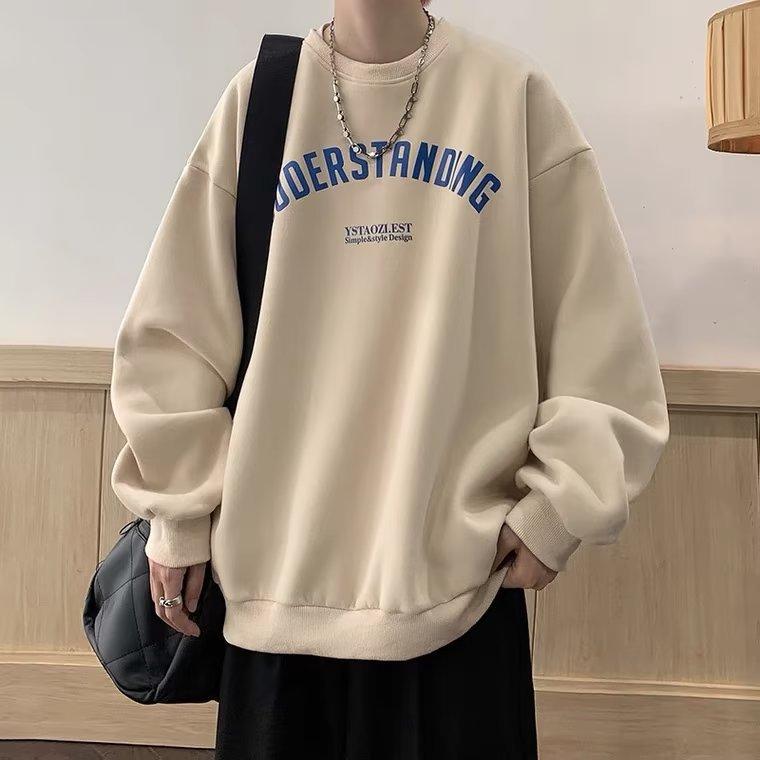 スウェット メンズ 秋冬 裏起毛 ラウンドネック プルオーバー トップス 長袖 プリント ゆったり カジュアル スタイル 白 黒 グレー グリーン ブルー