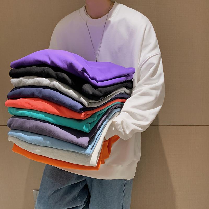 スウェット メンズ 春秋 長袖 Tシャツ ゆったり コットン混紡 オーバーサイズ クルーネック プルオーバー 無地 薄手 カジュアル 普段使い スエット 白 黒 グレー ピンク デニムブルー カーキ グリーン