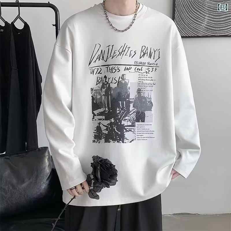 スウェット メンズ 男性用 トップス プルオーバー ラウンドネック ロゴプリント 春秋 普段使い リラックス ルーズフィット ブラック ホワイト グレー 2
