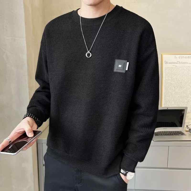 Tシャツ 男性用 秋物 春物 長袖 ラウンドネック 無地 ゆったり 普段使い 部屋着 ブラック ホワイト グレー ネイビー