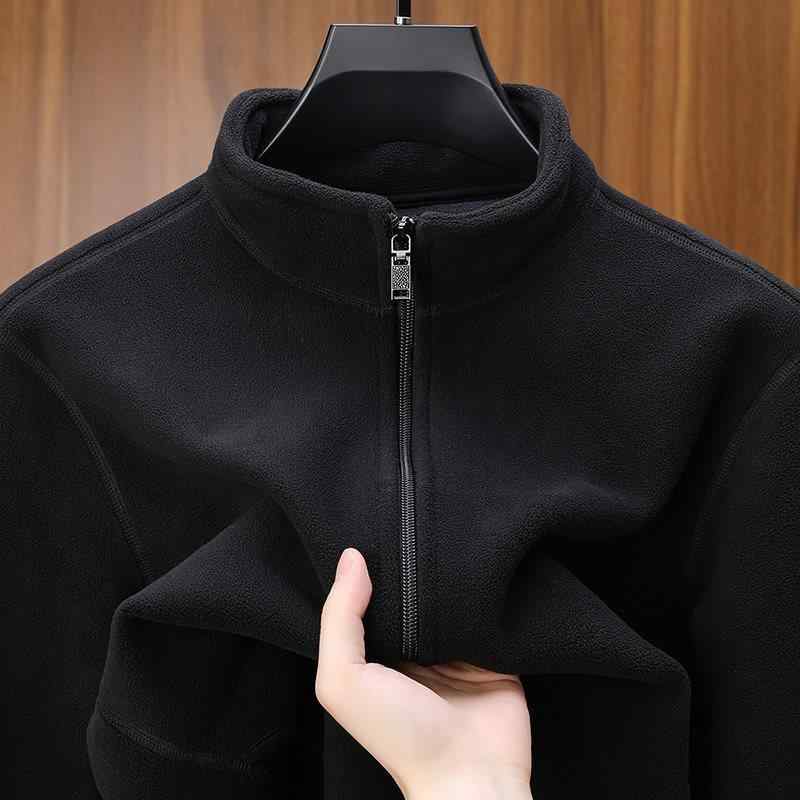 フリース メンズ 秋冬 加厚 立ち襟 カーディガン スウェット ビッグサイズ 紳士服 ブルゾン 無地 青 黒 黄色 グレー