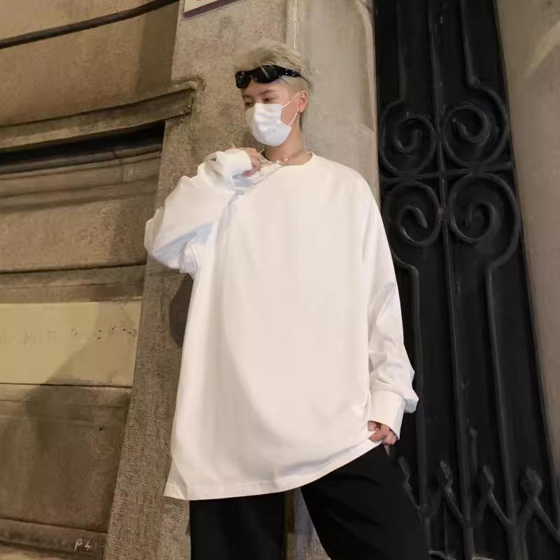 Tシャツ メンズ 長袖 カットソー トップス 薄手 ポリエステル 幾何学模様 春秋 カジュアル スポーティー 普段使い 白 黒
