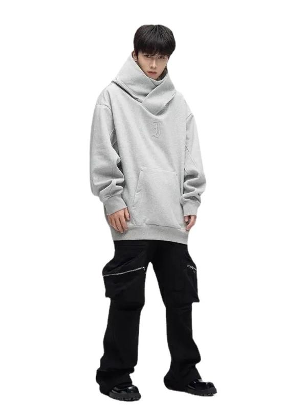 パーカー メンズ 裏起毛 美式 レトロ 高襟 フーディー スウェット ストリート系 オーバーサイズ ゆったりめ ルーズ あったか 暖かい 秋冬 冬服 ポリエステル ブラック 黒 グレー