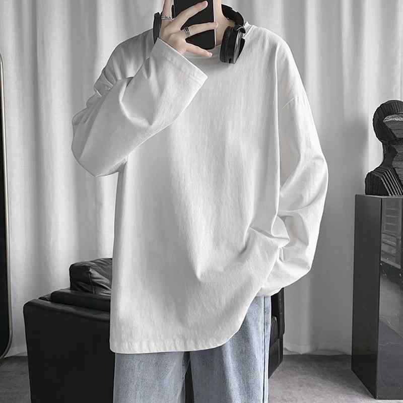 Tシャツ メンズ 男性用 無地 長袖 薄手 リネン混紡 プルオーバー 秋 トップス カットソー ドロップショルダー ゆったりサイズ 白 黒 グレー ブルー