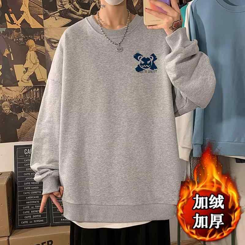 スウェット メンズ 裏起毛 トップス 秋冬用 カットソー 長袖 トレーナー ゆったり 韓国 ポリエステル 白 黒 グレー 青