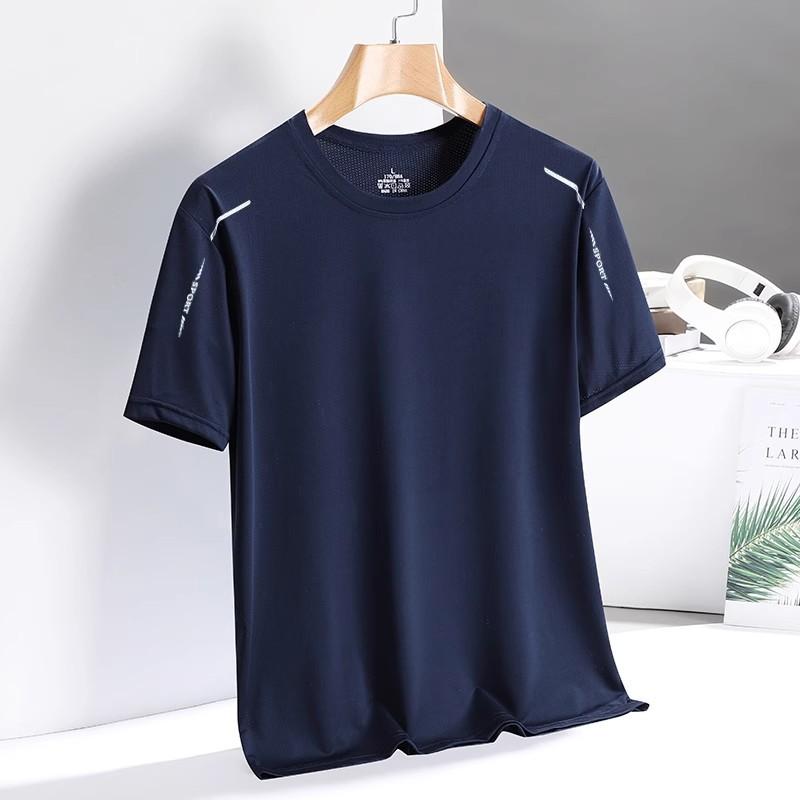 Tシャツ メンズ 男性用 トップス カットソー 半袖 丸首 無地 ポリエステル 接触冷感 吸湿速乾 スポーツ 薄手 カジュアル 白 黒 青 グレー(x2)