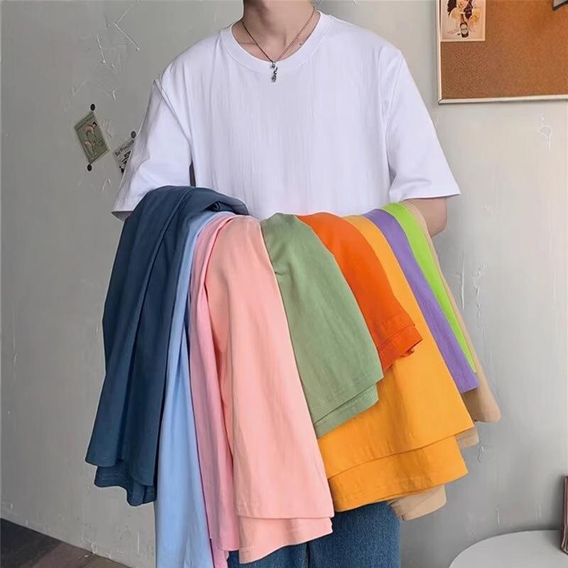 Rakuten - Tシャツ メンズ 半袖 韓国 ゆったり トップス 無地 カットソー 5分袖 接触冷感 ポリエステル ホワイト ブラック グレー ブルー グリーン オレンジ イエロー ピンク系 S M L XL XXL XXXL