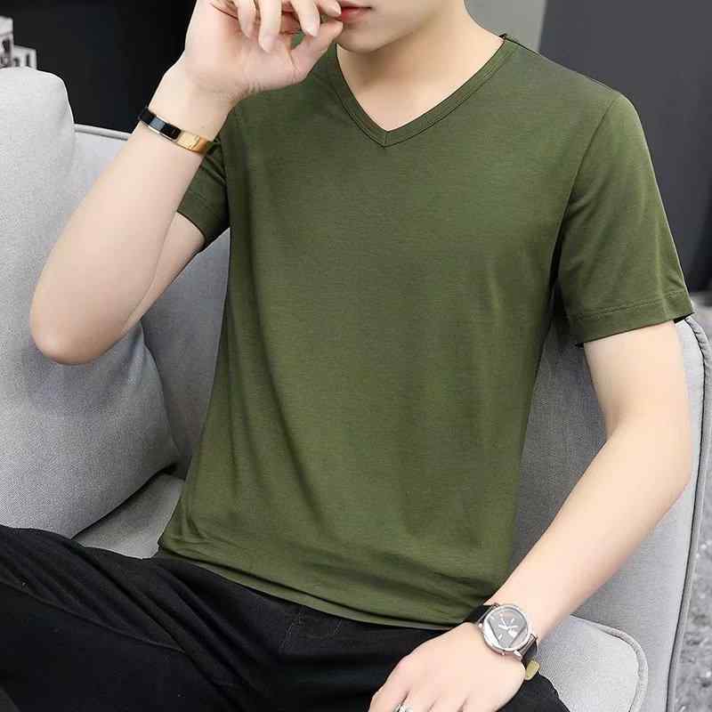其它 - Tシャツ メンズ Vネック スリム 半袖 無地 カットソー 男性用 トップス インナー 薄手 カジュアル 白 黒 春夏 ポリエステル(x2)