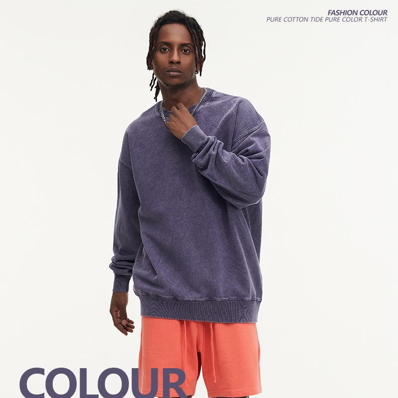 スウェット メンズ 男性用 トップス 春秋 ウォッシュ加工 コットン 長袖 プルオーバー ラウンドネック ゆったり ブラック グレー