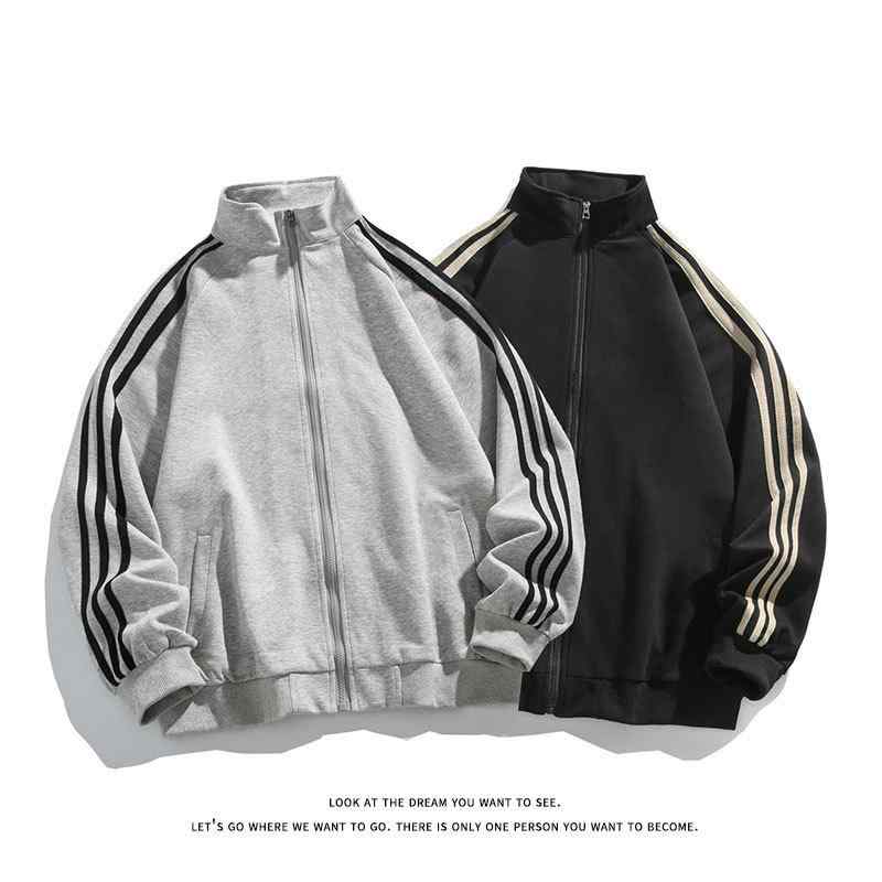 スウェット メンズ カーディガン 秋冬 裏起毛 コットン ストライプ スタンドカラー スポーツ 普段使い ルームウェア