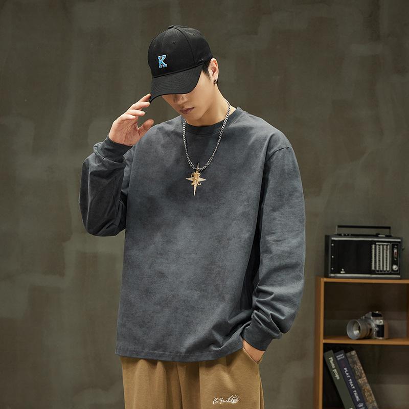 スウェット メンズ レディース 長袖 高密度ニット コットン混紡 プルオーバー ゆったり 無地 秋冬 黒 グレー カジュアル