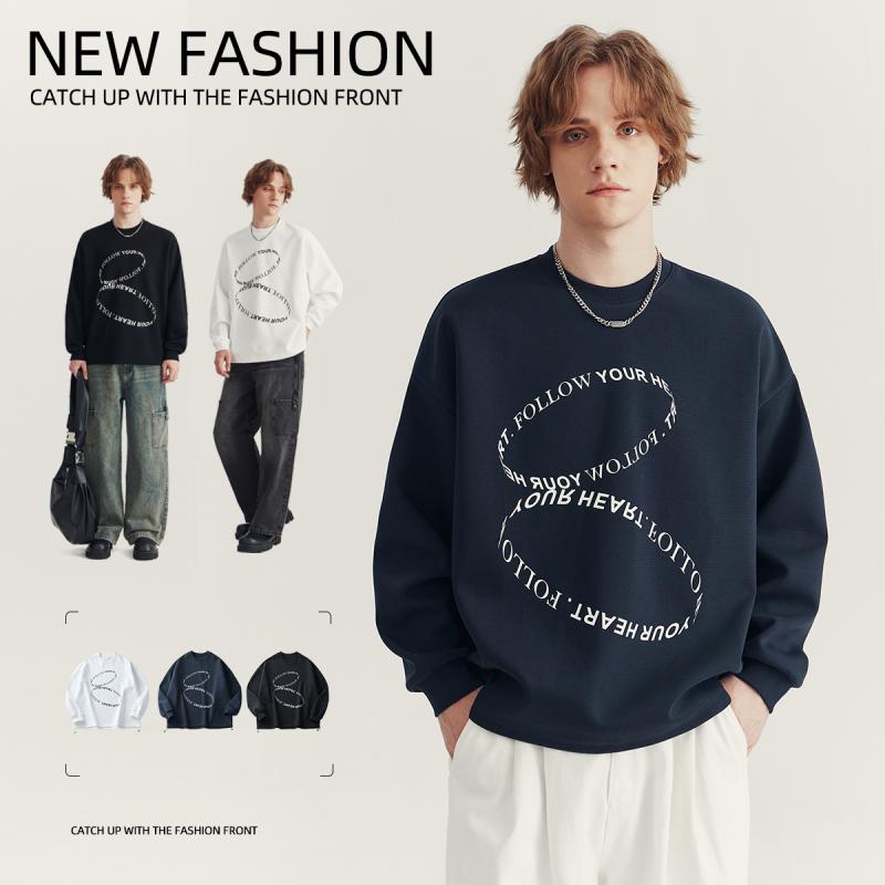 パーカー メンズ 男性用 秋冬 トップス プルオーバー ラウンドネック 長袖 コットン混紡 プリント 普段..