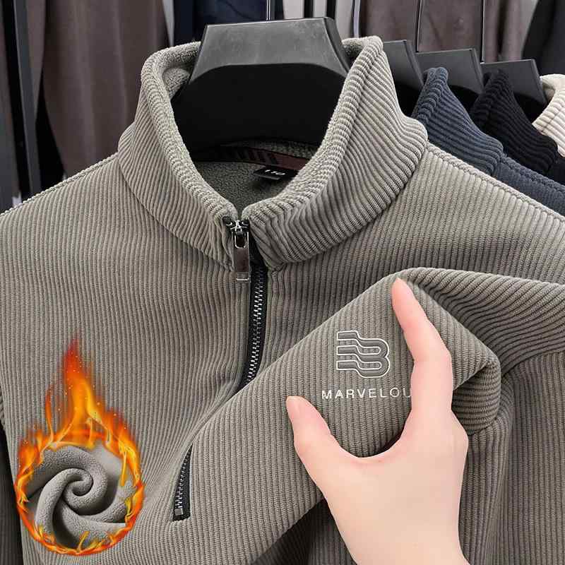 Other - スウェット メンズ 裏起毛 立襟 プルオーバー 長袖 Tシャツ 秋冬 防寒 幾何学柄 トップス 部屋着 普段使い デイリー カットソー ポリエステル ブラック グレー アイボリー グリーン