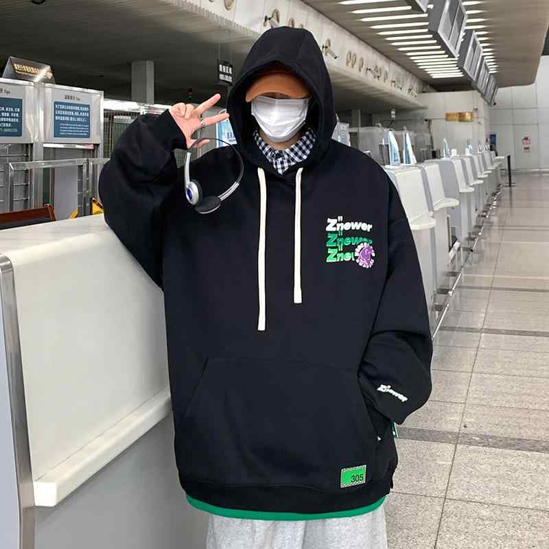 パーカー メンズ ストリート系 フード付き プルオーバー トップス スウェット 春秋 長袖 綿 10代 20代 黒 白 グレー(x3)