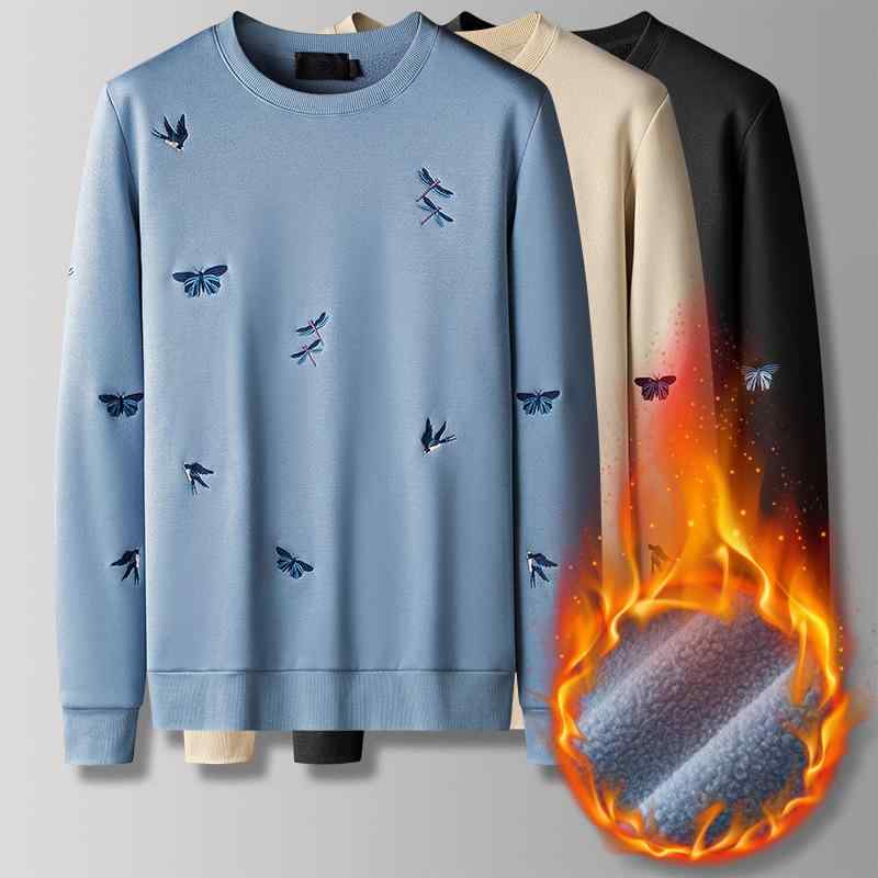 スウェット メンズ 裏起毛 刺繍 クルーネック トレーナー 秋冬 長袖 トップス プルオーバー カットソー ポリエステル 普段着 部屋着 ストリート アメカジ ブルー カーキ系・スタイル: 民族風・タイプ: プルオーバー・インナー: 毛・ネ...