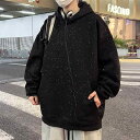 パーカー メンズ 春物 無地 カンガルーポケット付き フード付き 長袖 薄手 スエット スポーティー カジュアル 深グレー 黒