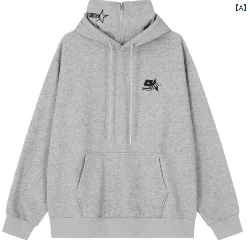 パーカー メンズ ストリート プリント プルオーバー フード付き 長袖 トップス ゆったり カジュアル スタイル 秋冬 ポリエステル ブラック グレー