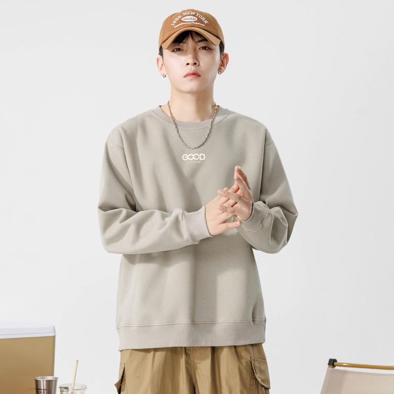 スウェット メンズ トップス 豪華感 日系 プリント ルーズ ラウンドネック トレーナー カットソー コットン混紡 秋 リブ 裾 ドロップショルダー ブラック ホワイト グレー